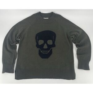 SWEET ROMEO  Skull Graphic Pullover Sweater Long Sleeve Military Green Womens LG